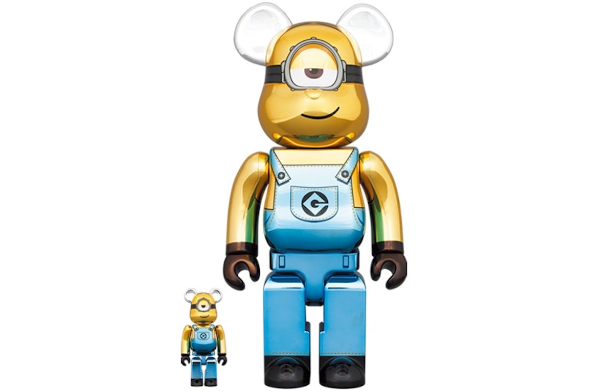 BEARBRICK 100% 400% MINIONS STUART CHROME VERSION