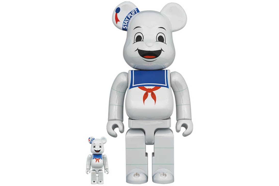 BEARBRICK 100% 400% GHOSTBUSTERS STAY PUFT MARSHMALLOW MAN WHITE CHROME