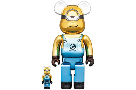 BEARBRICK 100% 400% MINIONS STUART CHROME VERSION
